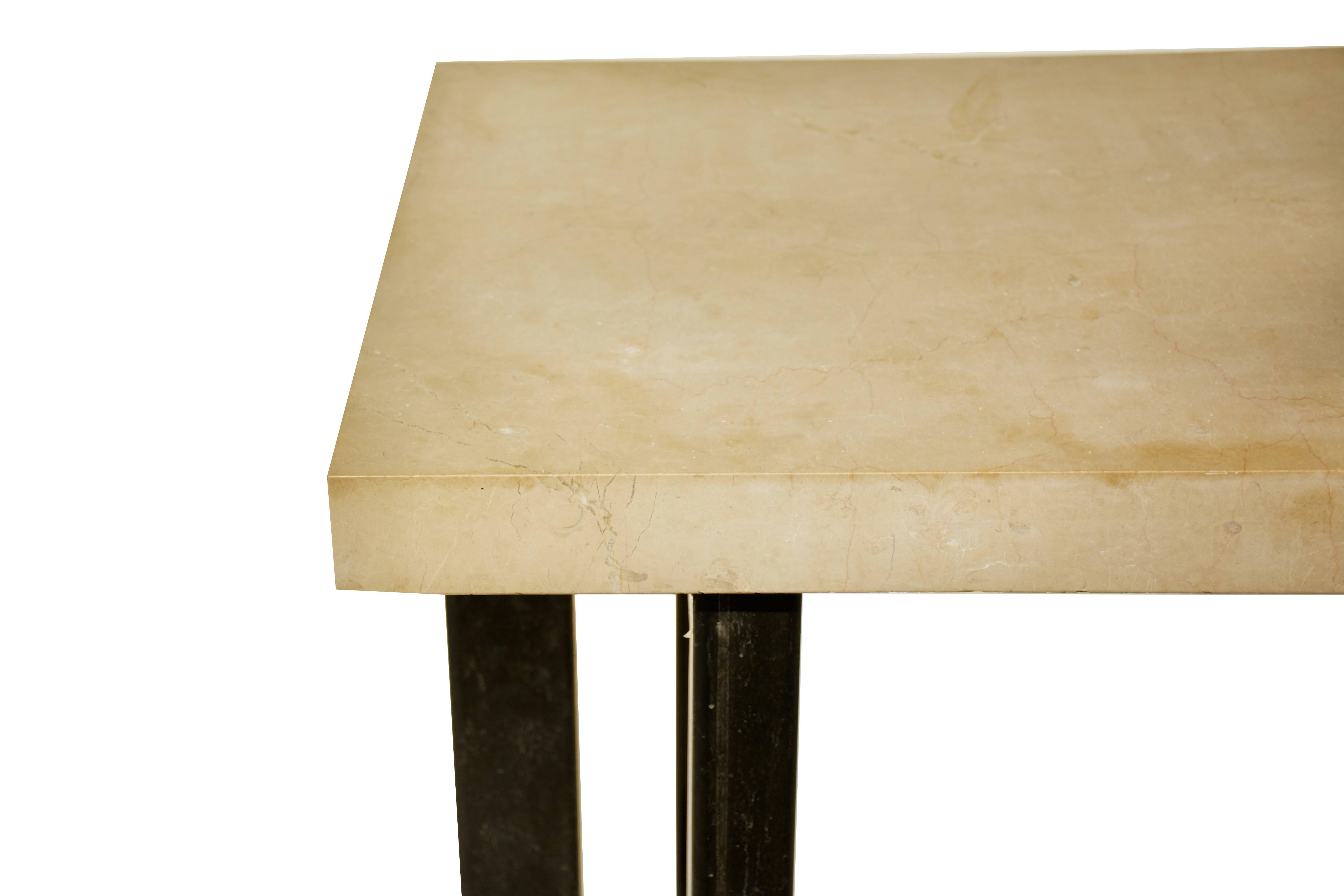 Modern Geometric Form Patinated Steel Base with Archival Blue Stone Top