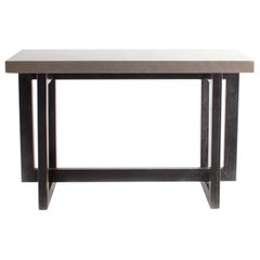 Geometric Form Patinated Steel Base with Archival Blue Stone Top