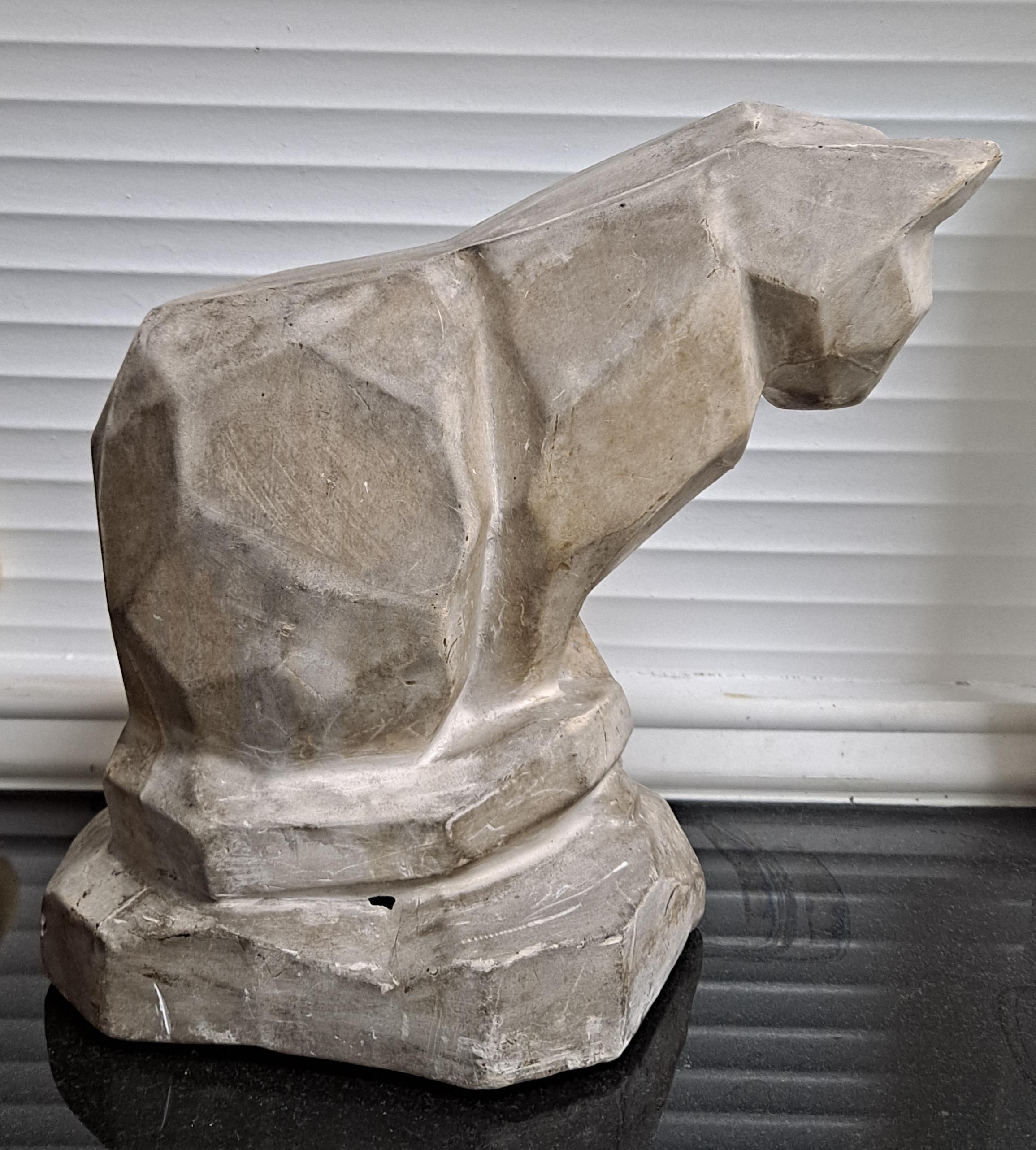 Mid-20th Century Geometric Form Plaster Cat Sculpture For Sale