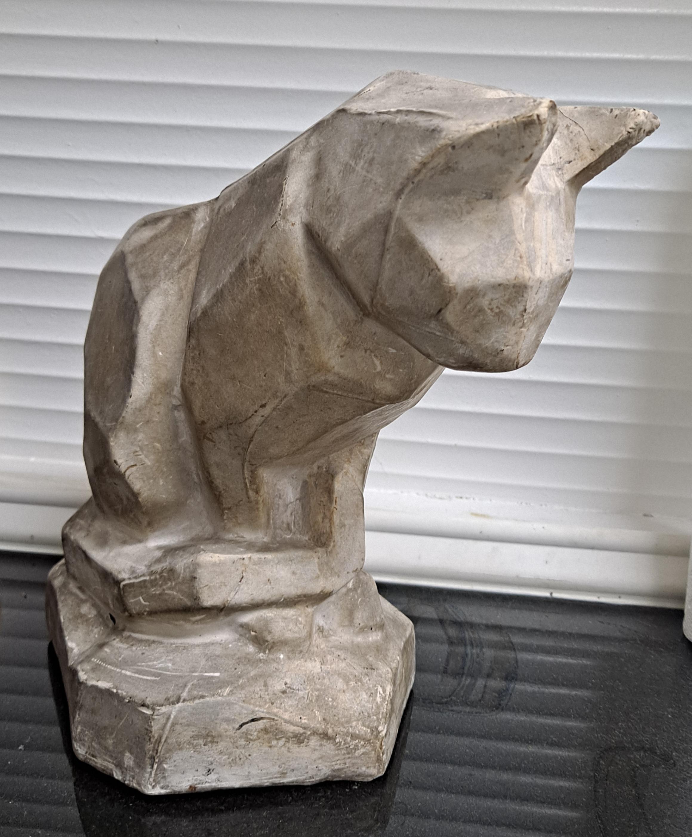 Geometric Form Plaster Cat Sculpture For Sale 1
