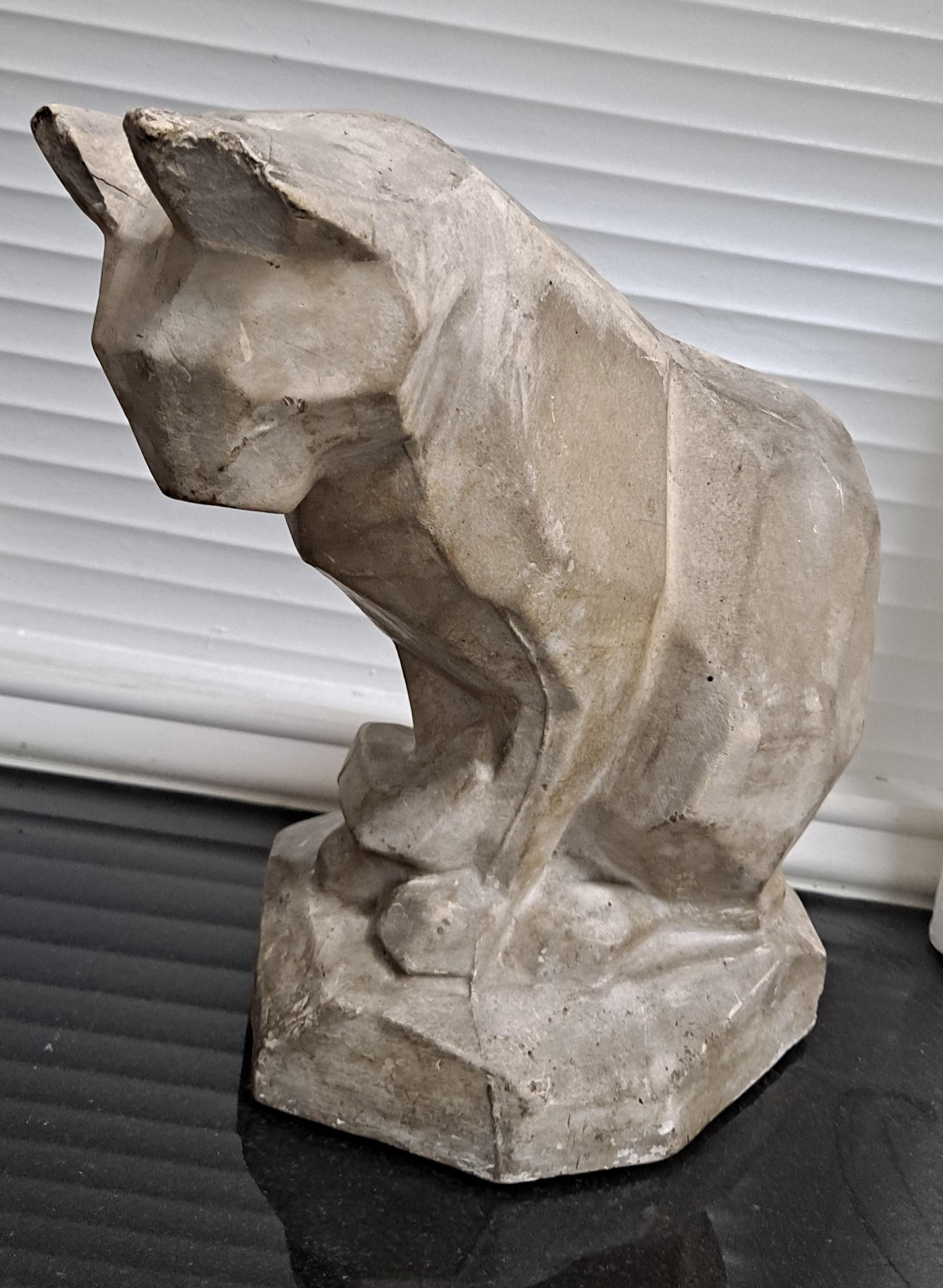Geometric Form Plaster Cat Sculpture For Sale 2
