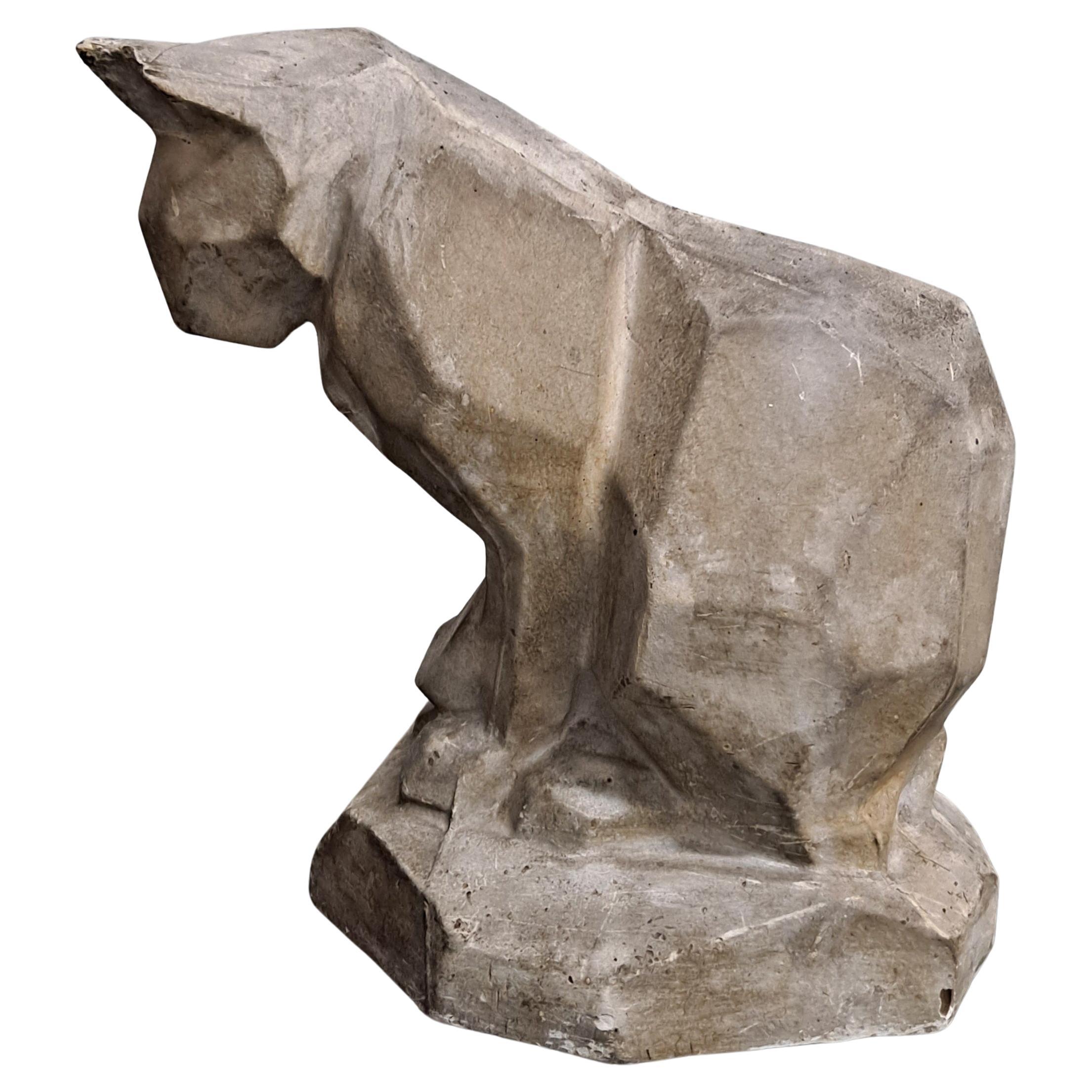 Geometric Form Plaster Cat Sculpture For Sale