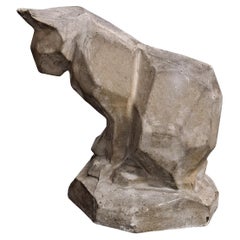 Vintage Geometric Form Plaster Cat Sculpture