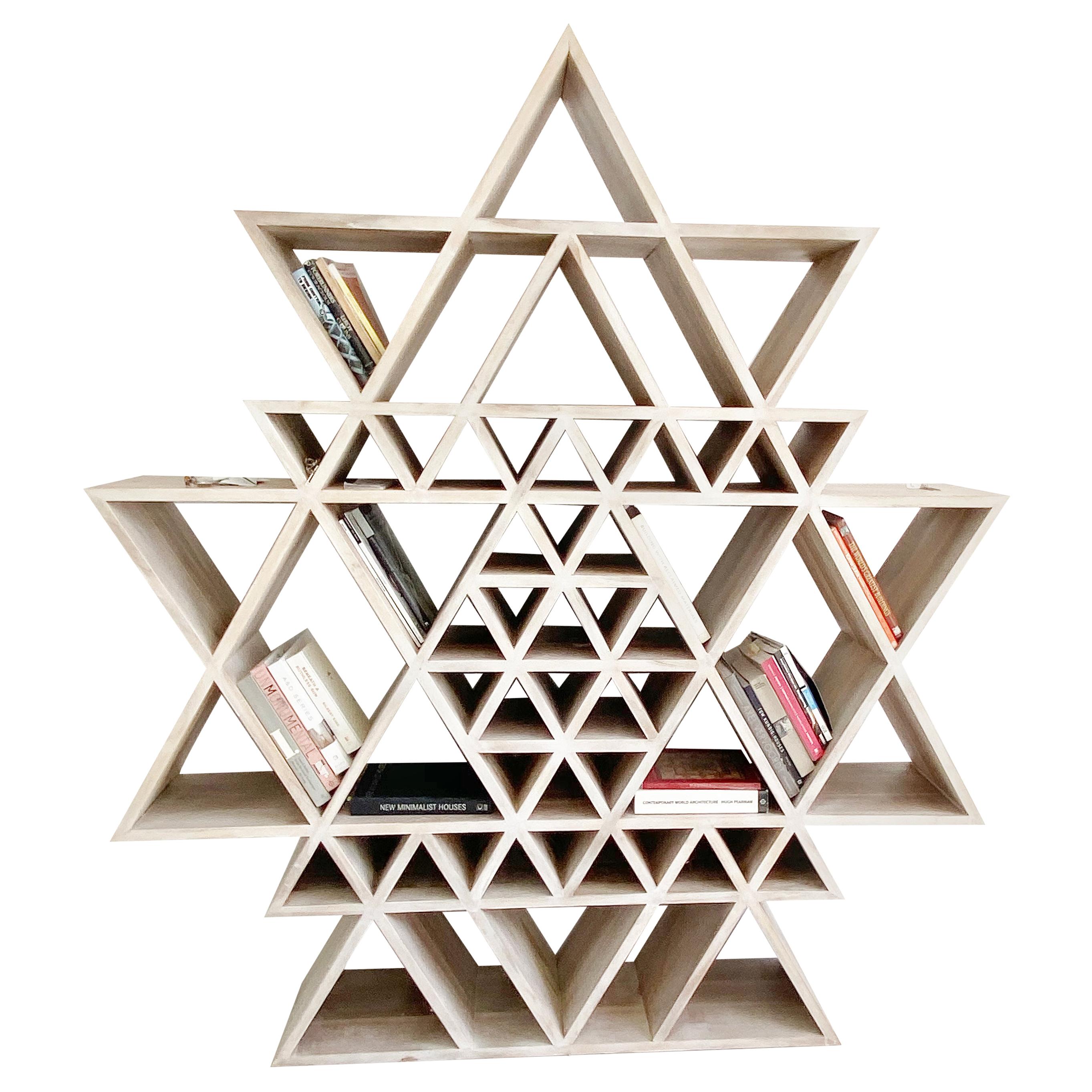 Geometrischer Fraktal-Bücherregal aus massivem Teakholz
