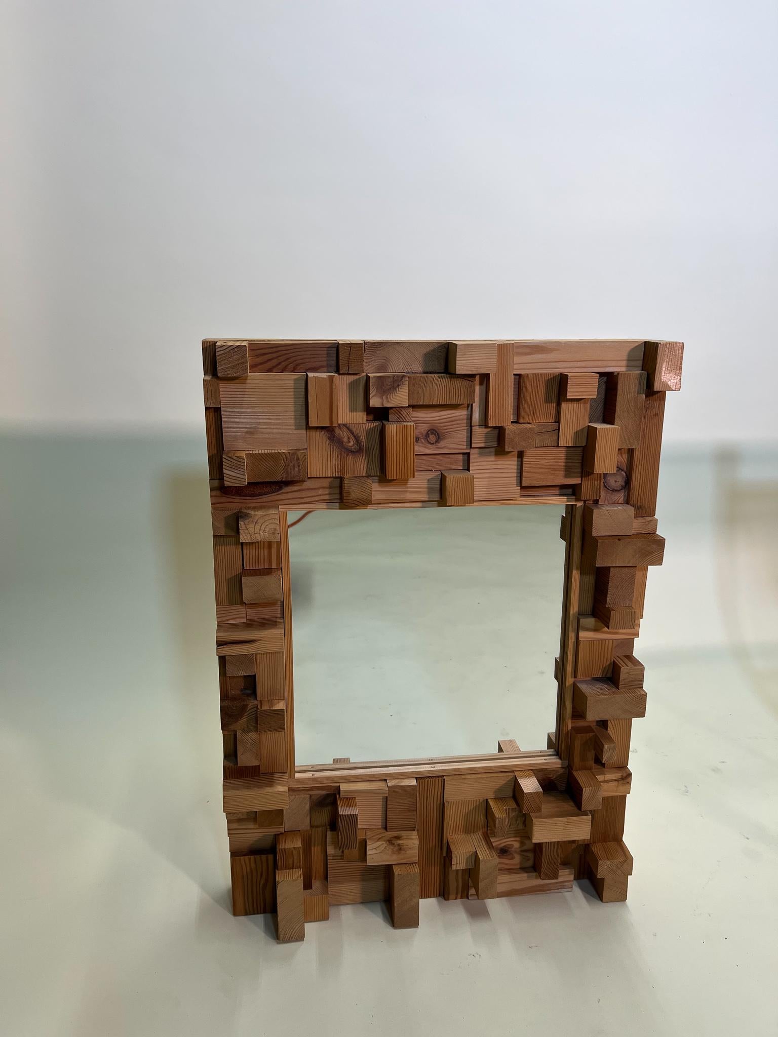 Geometric Frame Block Mirror In Good Condition For Sale In New York, NY