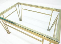 Geometric Frame Rectangular Brass Side Table w/ Glass Top