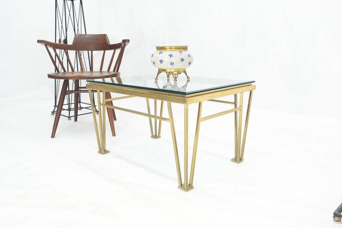 Geometric Frame Style Legs  Rectangular Brass Plated Side Table w/ Glass Top For Sale 5