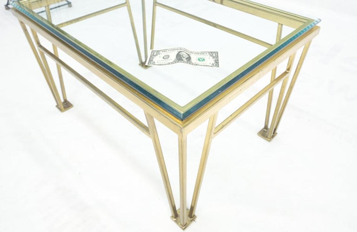 Geometric Frame Style Legs  Rectangular Brass Plated Side Table w/ Glass Top For Sale 6
