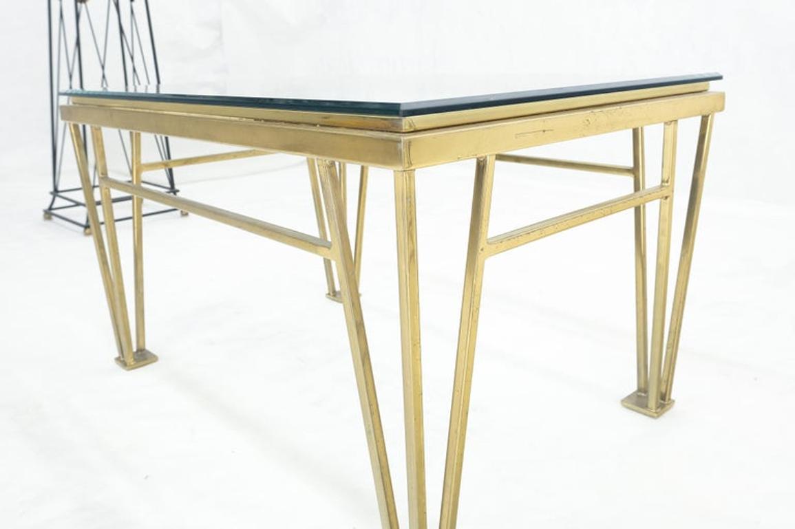 Italian Geometric Frame Style Legs  Rectangular Brass Plated Side Table w/ Glass Top For Sale