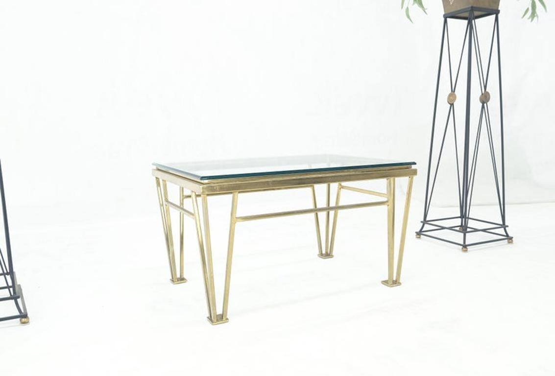 Metal Geometric Frame Style Legs  Rectangular Brass Plated Side Table w/ Glass Top For Sale