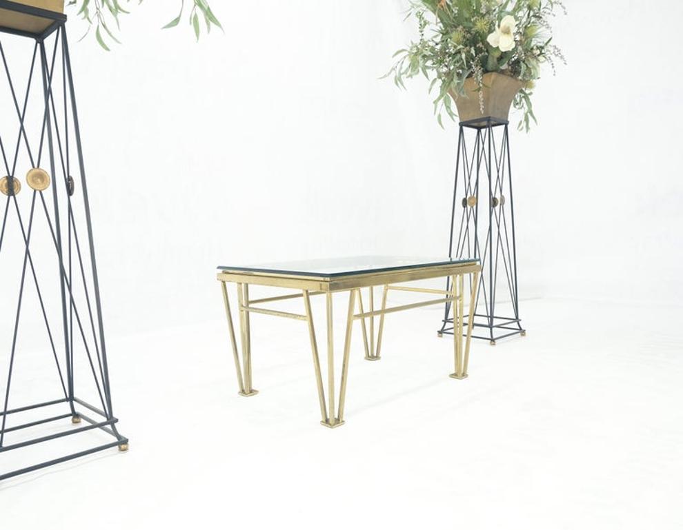 Geometric Frame Style Legs  Rectangular Brass Plated Side Table w/ Glass Top For Sale 2