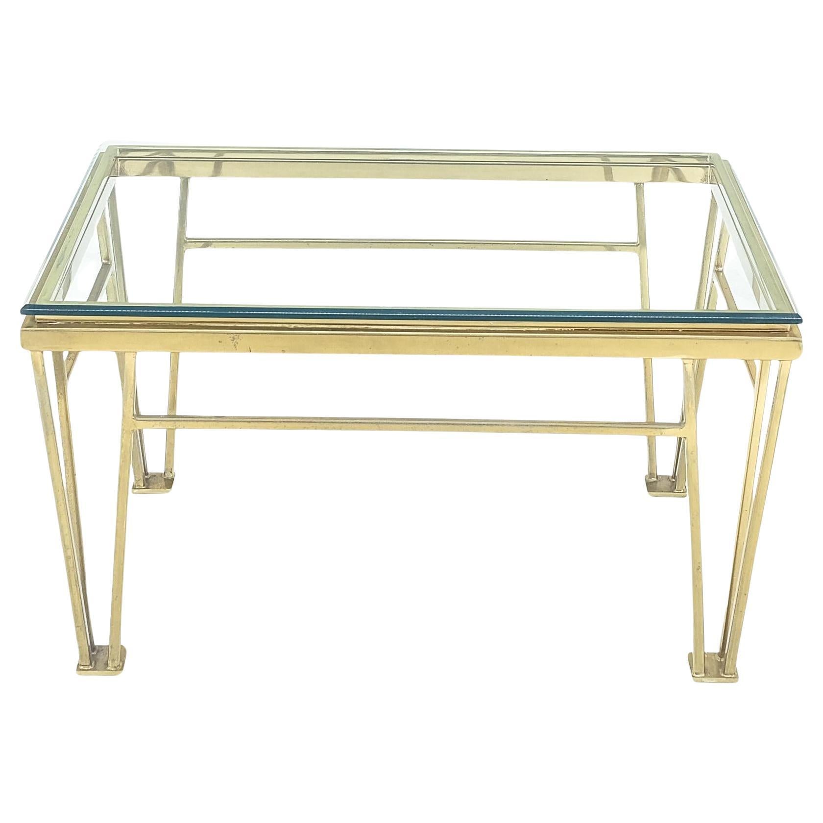 Geometric Frame Style Legs  Rectangular Brass Plated Side Table w/ Glass Top For Sale