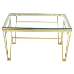 Vintage Geometric Frame Style Legs  Rectangular Brass Plated Side Table w/ Glass Top