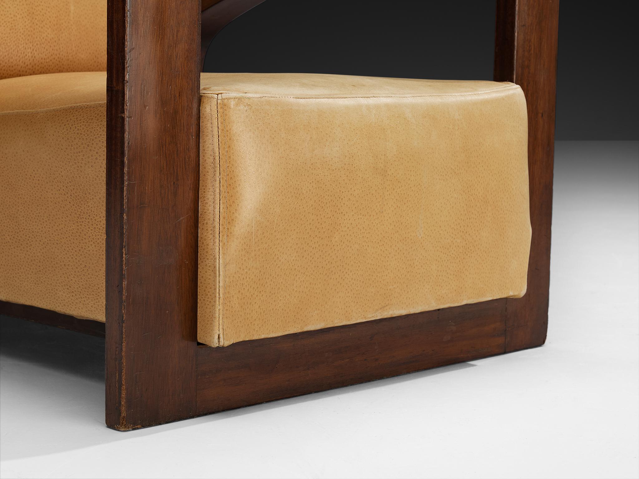 Chaise longue géométrique Art déco française en acajou et cuir en vente 3