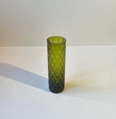 Geometric French Art Deco Vase in Tinted Green Glass