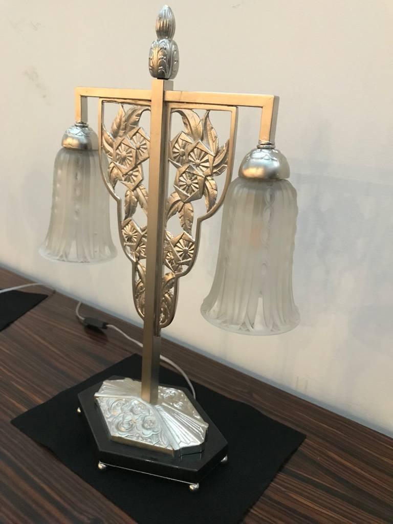 Lámpara de Sobremesa Art Decó Francesa Geométrica G Leleu en venta 11