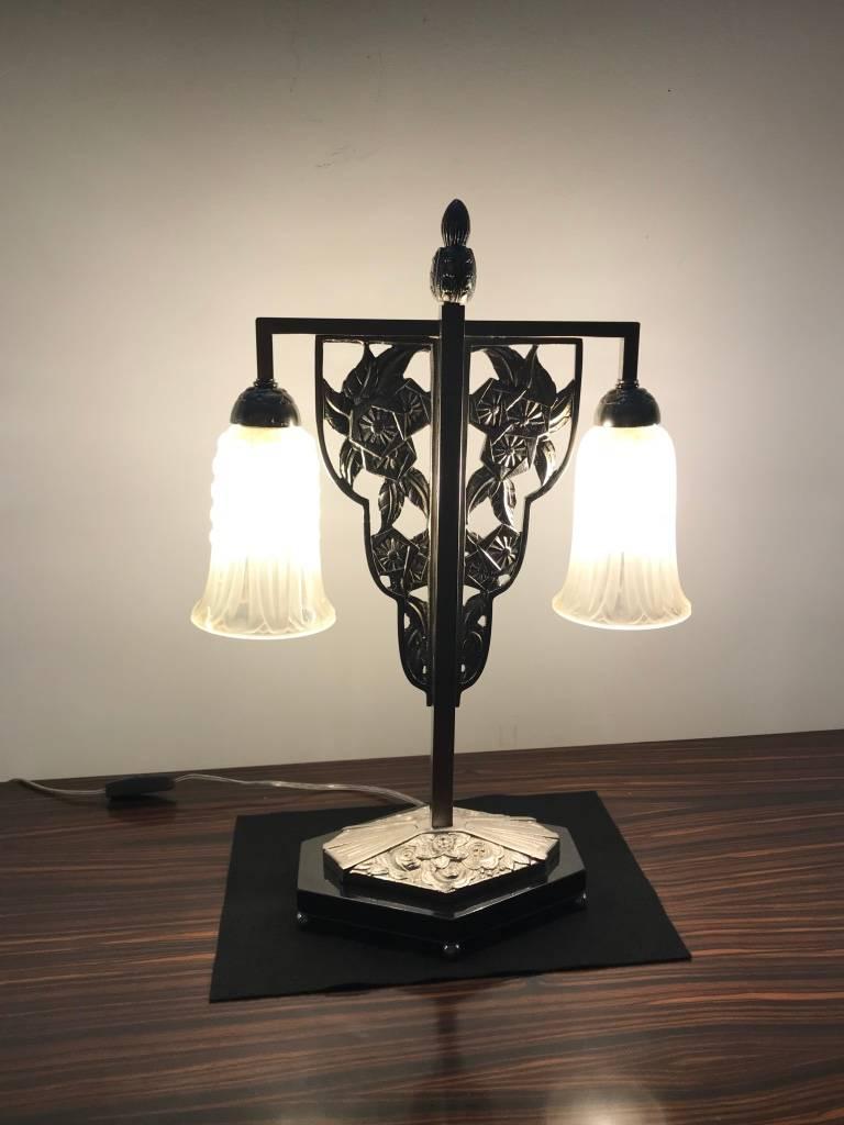 Französische geometrische G Leleu-Tischlampe im Art déco-Stil im Angebot 12