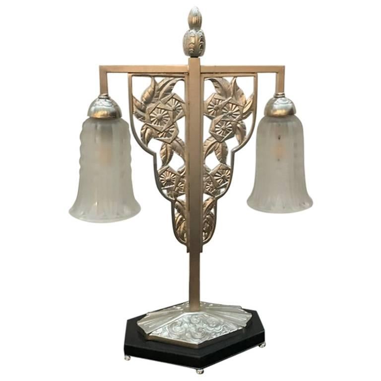 Geometric G Leleu French Art Deco Table Lamp