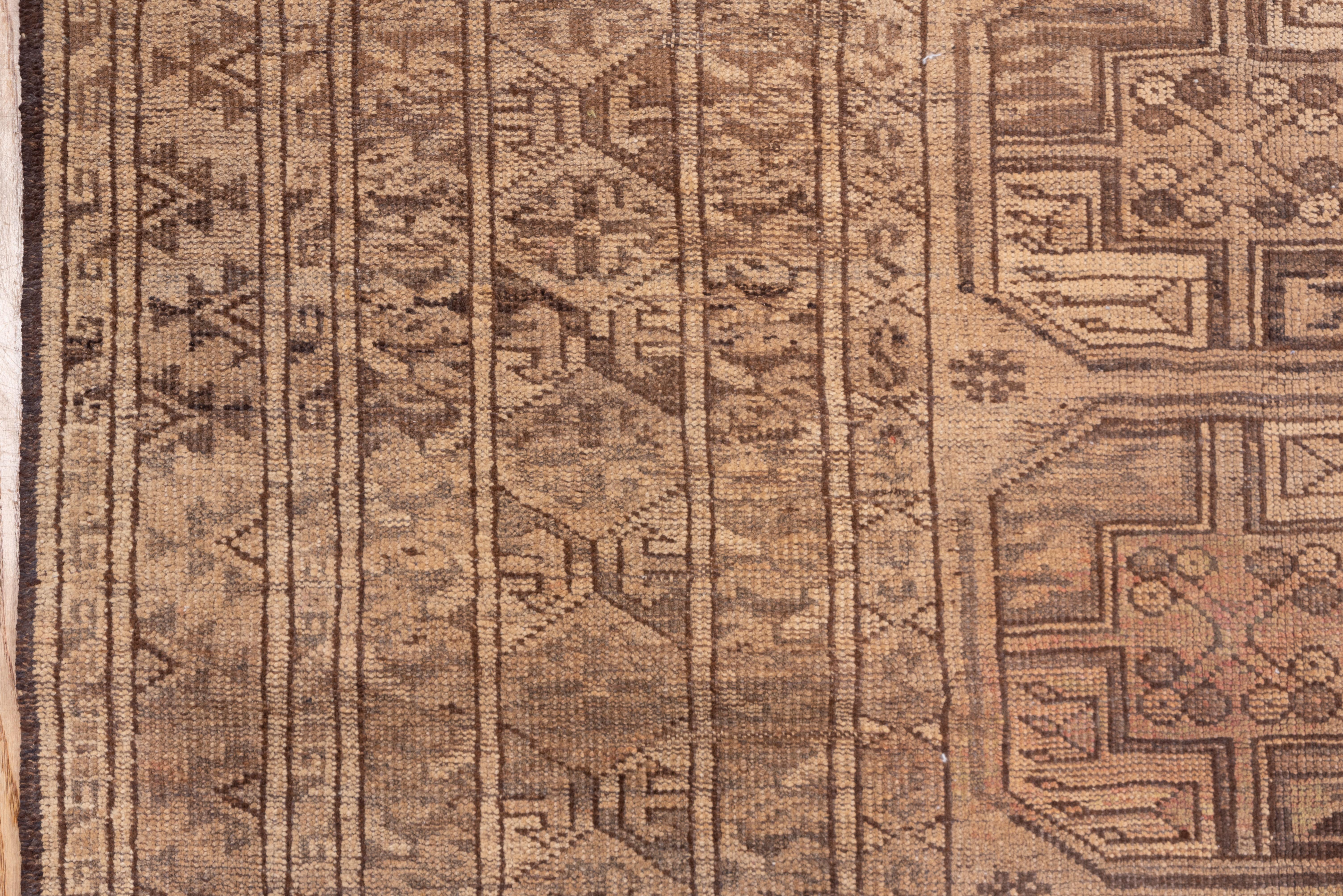 Hand-Knotted Geometric Gentlemens Turkomen Carpet, Light Brown Field For Sale