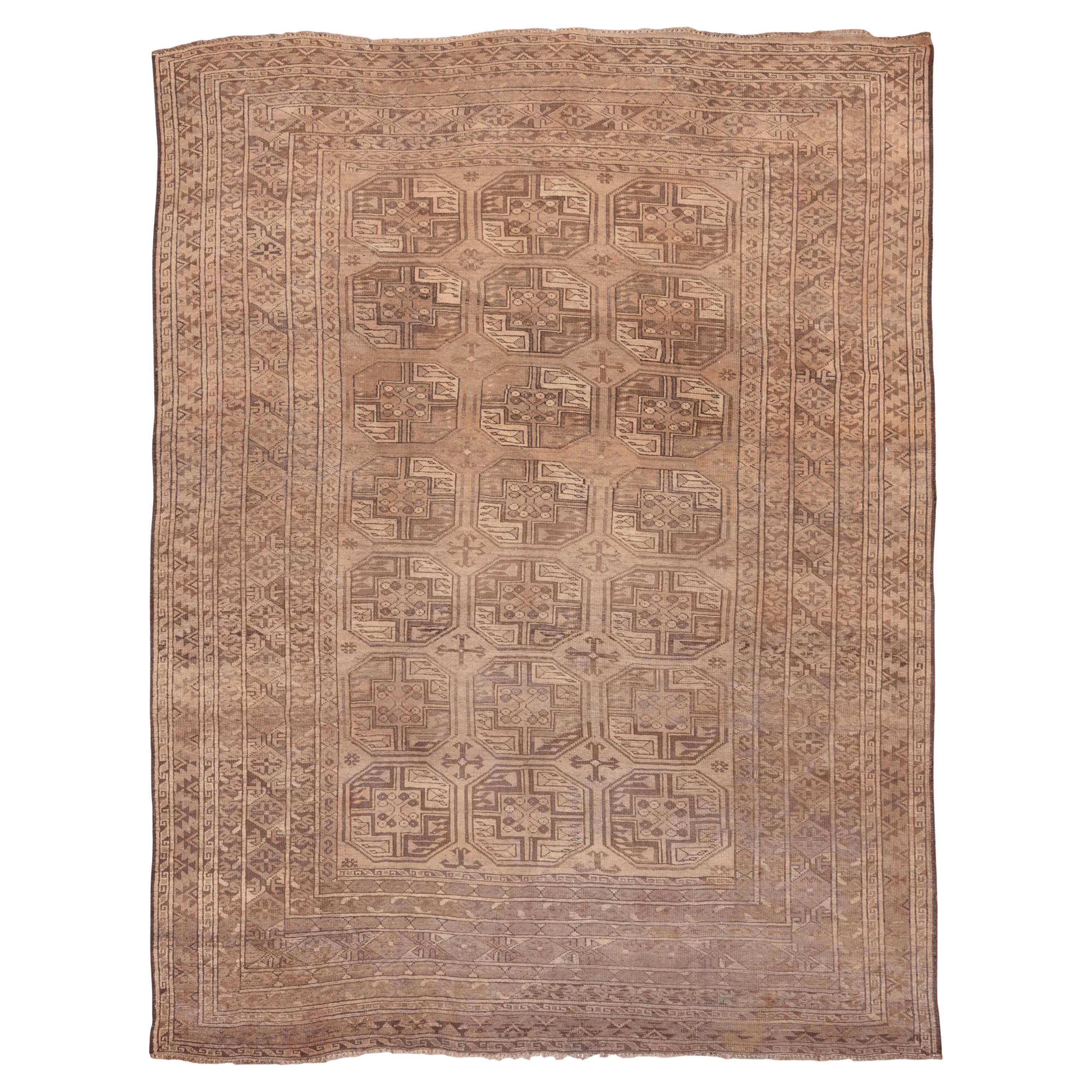 Geometric Gentlemens Turkomen Carpet, Light Brown Field