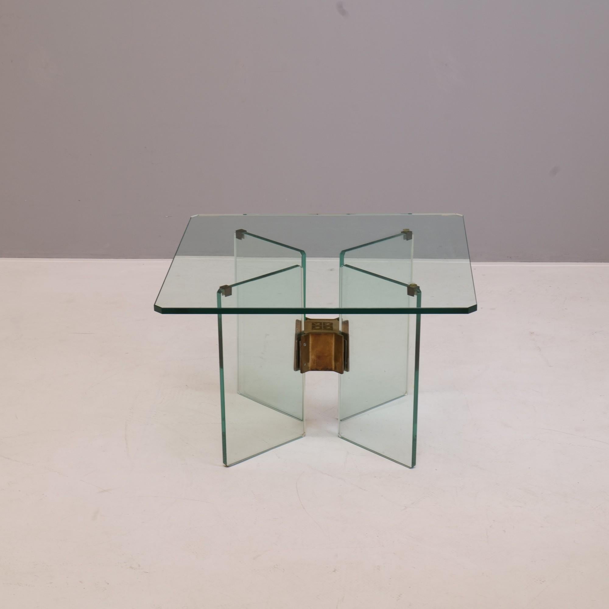 Late 20th Century Geometric German Glass and Brass Coffee Table by Peter Ghyczy, 1980's For Sale