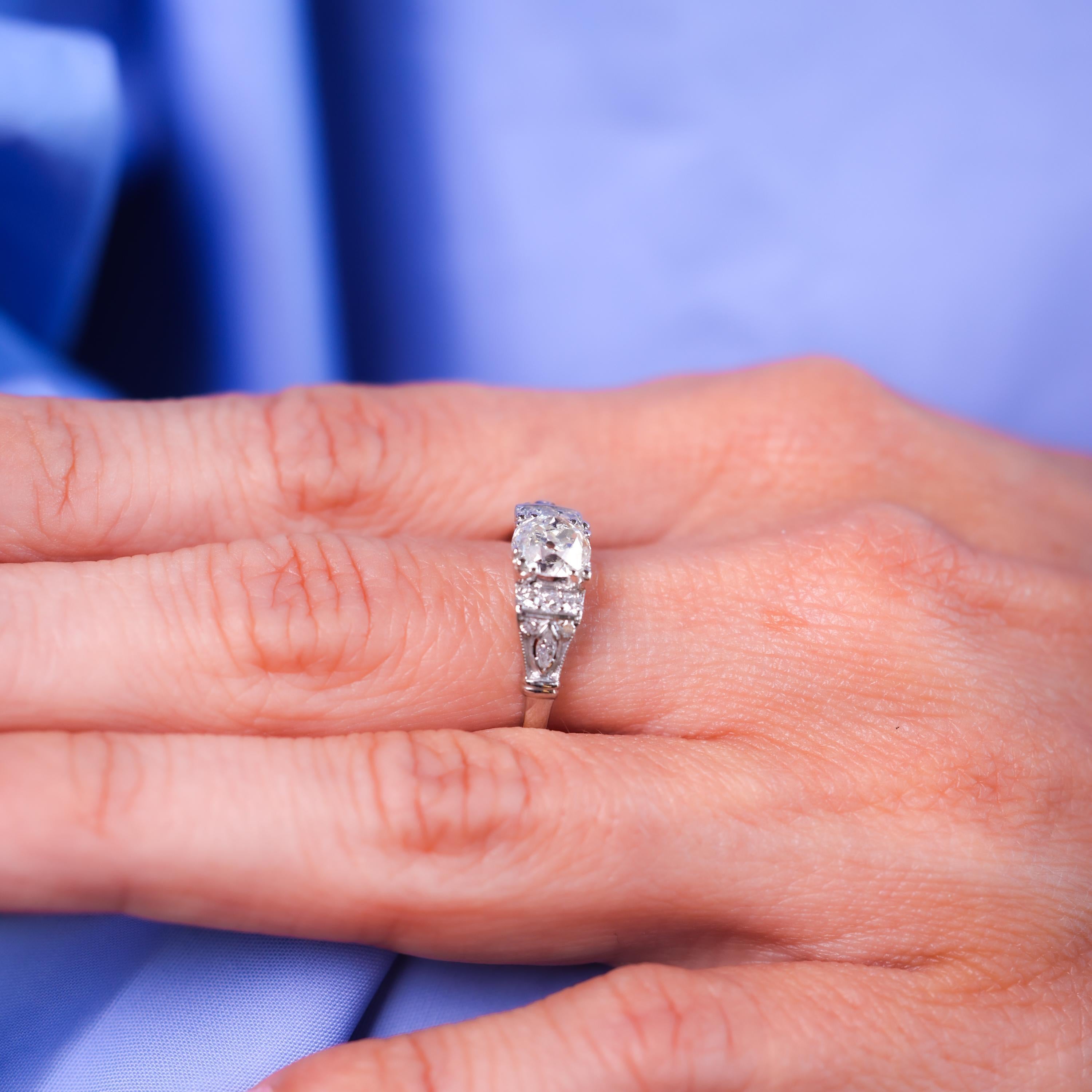 Old Mine Cut Geometric GIA 0.98 carat old mine cut diamond platinum engagement ring For Sale