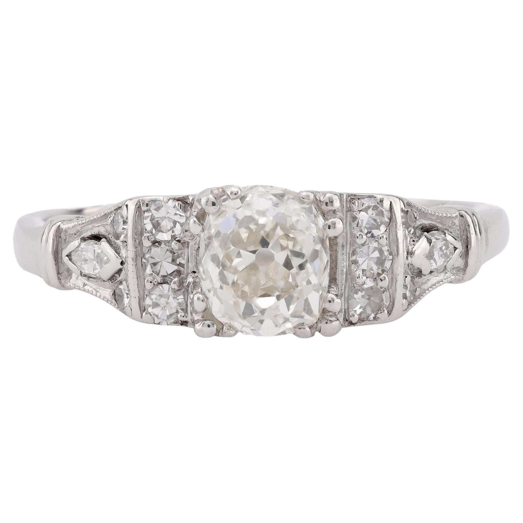 Geometric GIA 0.98 carat old mine cut diamond platinum engagement ring