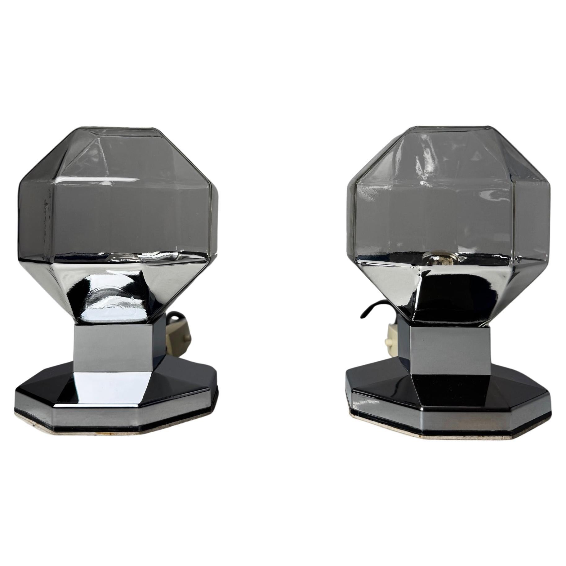 Geometric Glass and Chrome Table Lamps by Motoko Ishii for Staff, Germany, 1970s