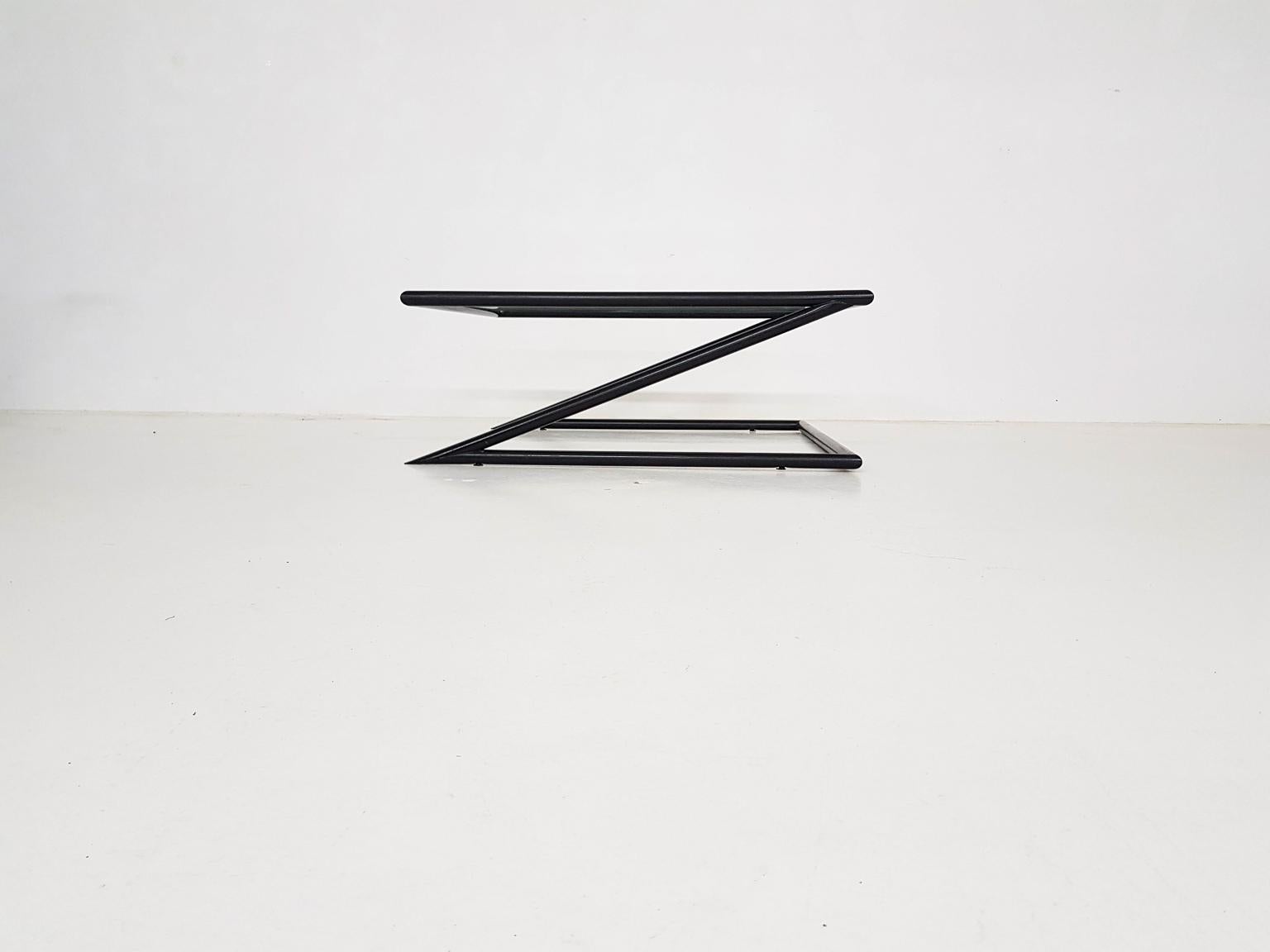 Dutch Geometric Glass and Metal “Z” Coffee Table by Harvink, the Netherlands, 1980s