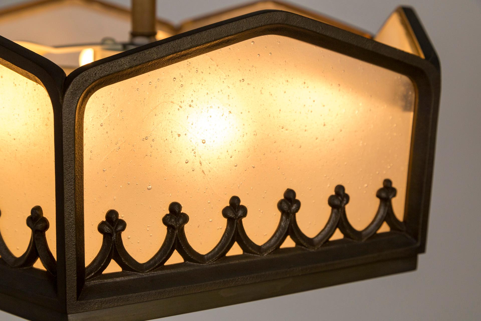 Brass Geometric Glass Paneled Vintage Pendant Light by Phoenix Day For Sale