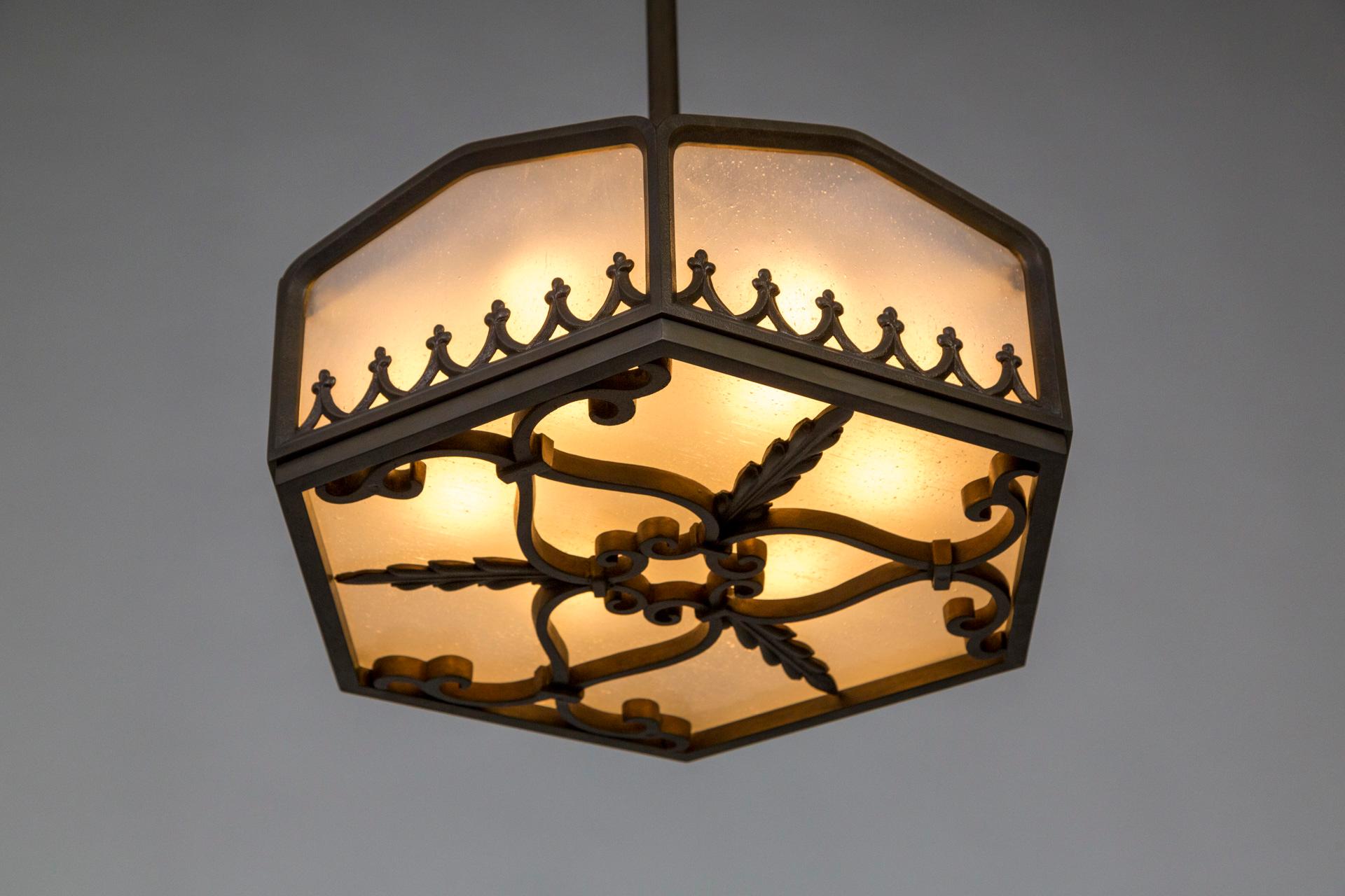 Geometric Glass Paneled Vintage Pendant Light by Phoenix Day For Sale 1