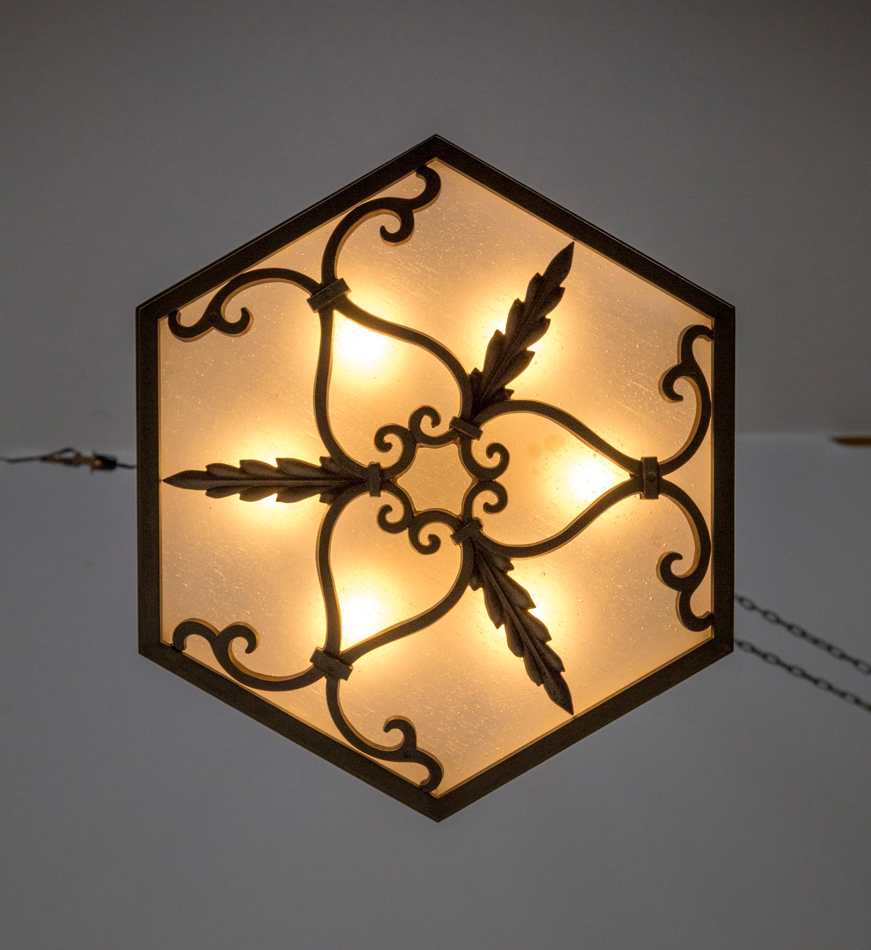 Geometric Glass Paneled Vintage Pendant Light by Phoenix Day For Sale 2