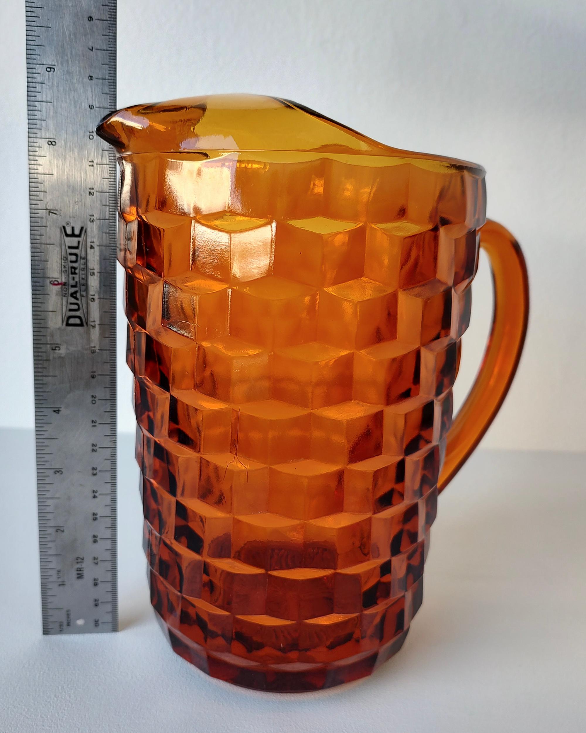 Geometric Glass Umber Water Drink Pitcher 1970s For Sale 4