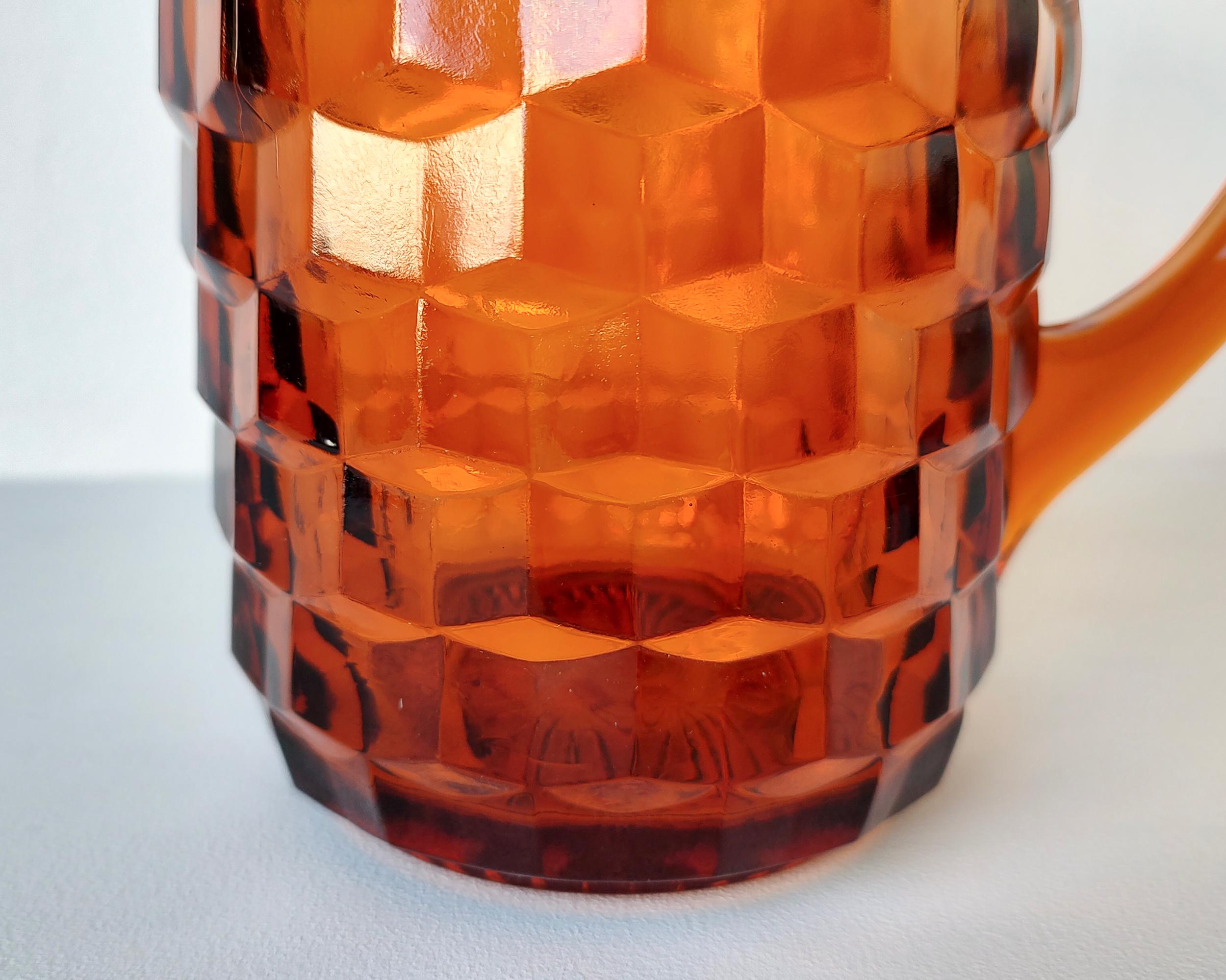 Unknown Geometric Glass Umber Water Drink Pitcher 1970s For Sale