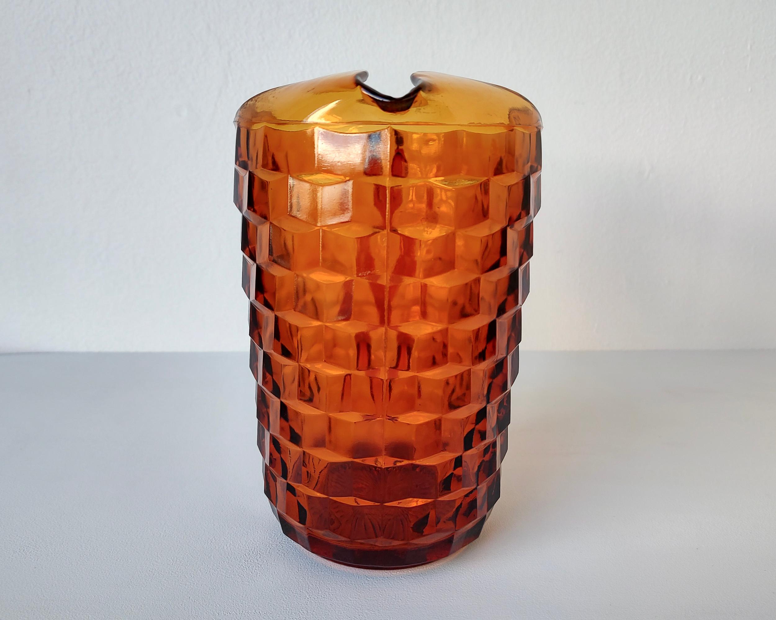 20th Century Geometric Glass Umber Water Drink Pitcher 1970s