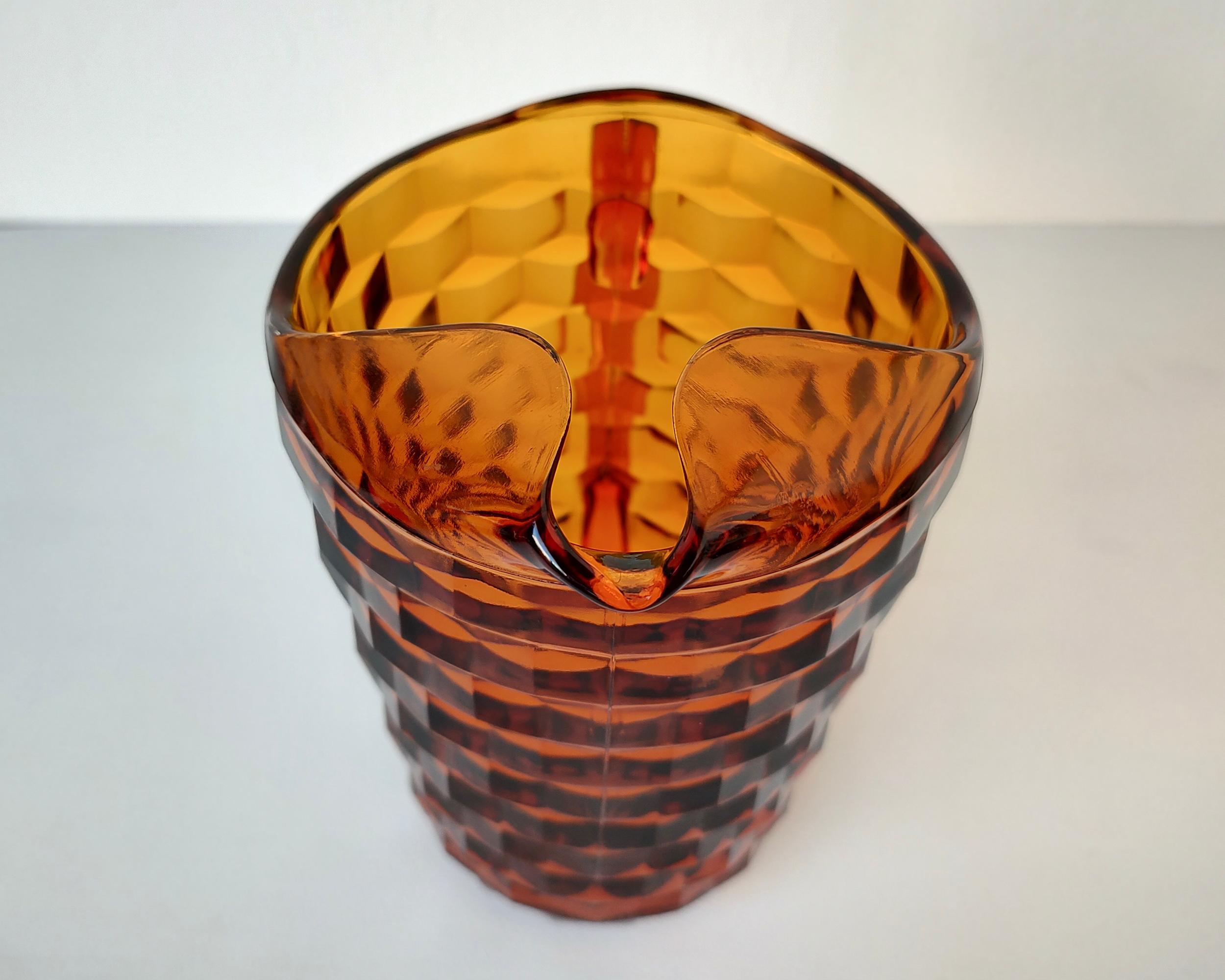 Geometric Glass Umber Water Drink Pitcher 1970s For Sale 1