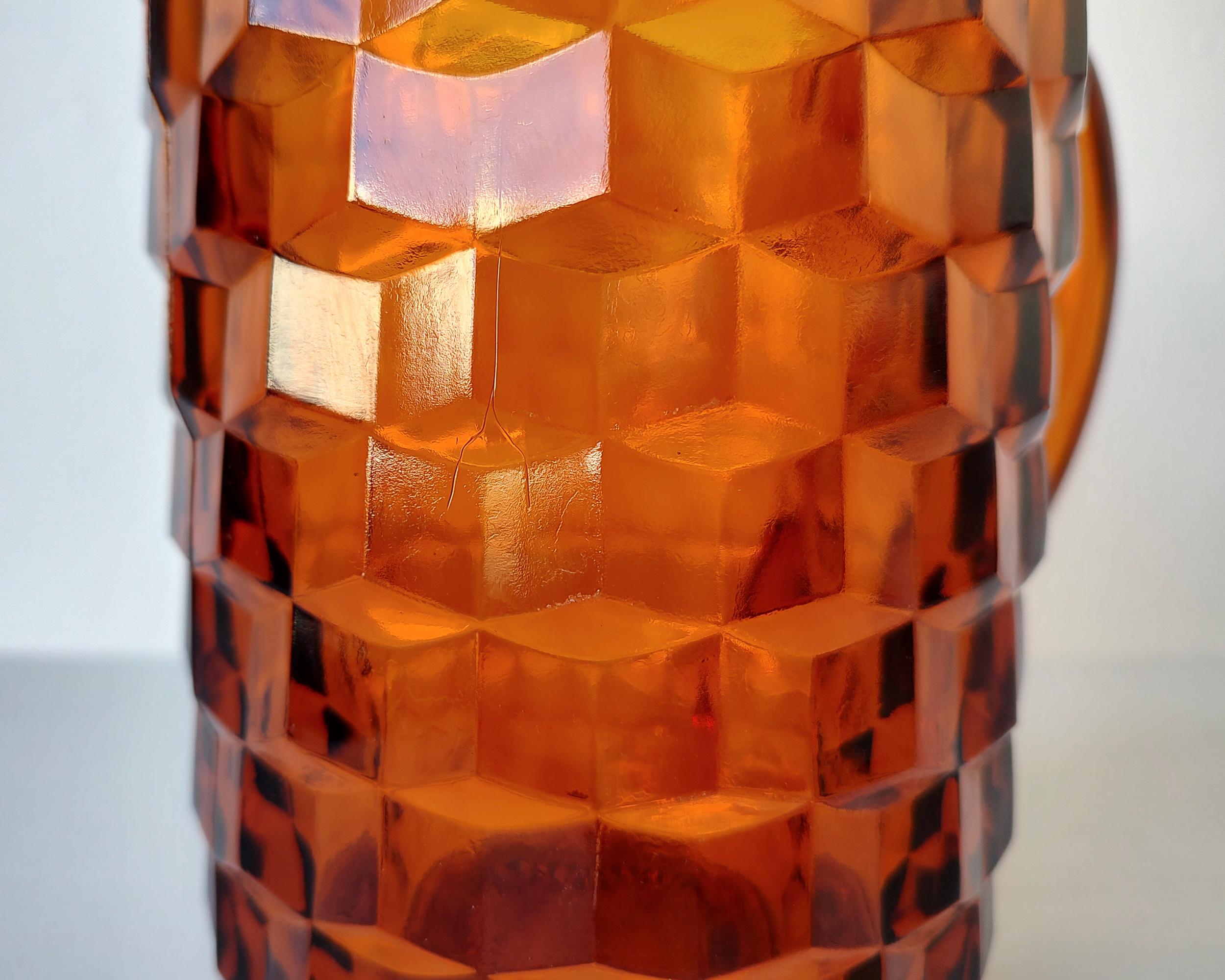 Geometric Glass Umber Water Drink Pitcher 1970s For Sale 3