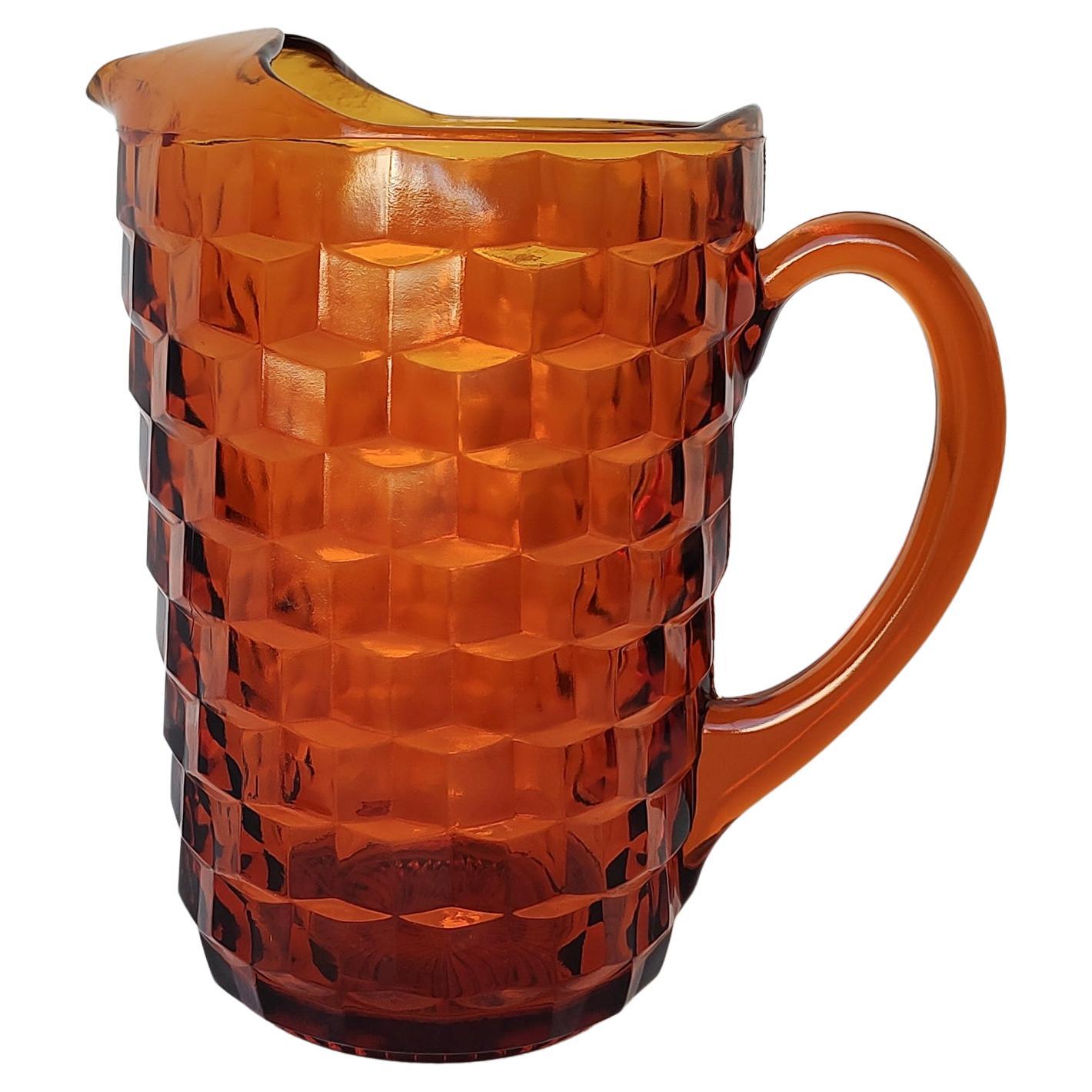 Geometric Glass Umber Water Drink Pitcher 1970s For Sale