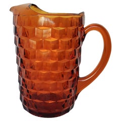 Vintage Geometric Glass Umber Water Drink Pitcher 1970s