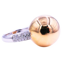 Geometric Golden Globe Orb Sphere Diamond Pave 18 Karat Yellow White Gold Ring