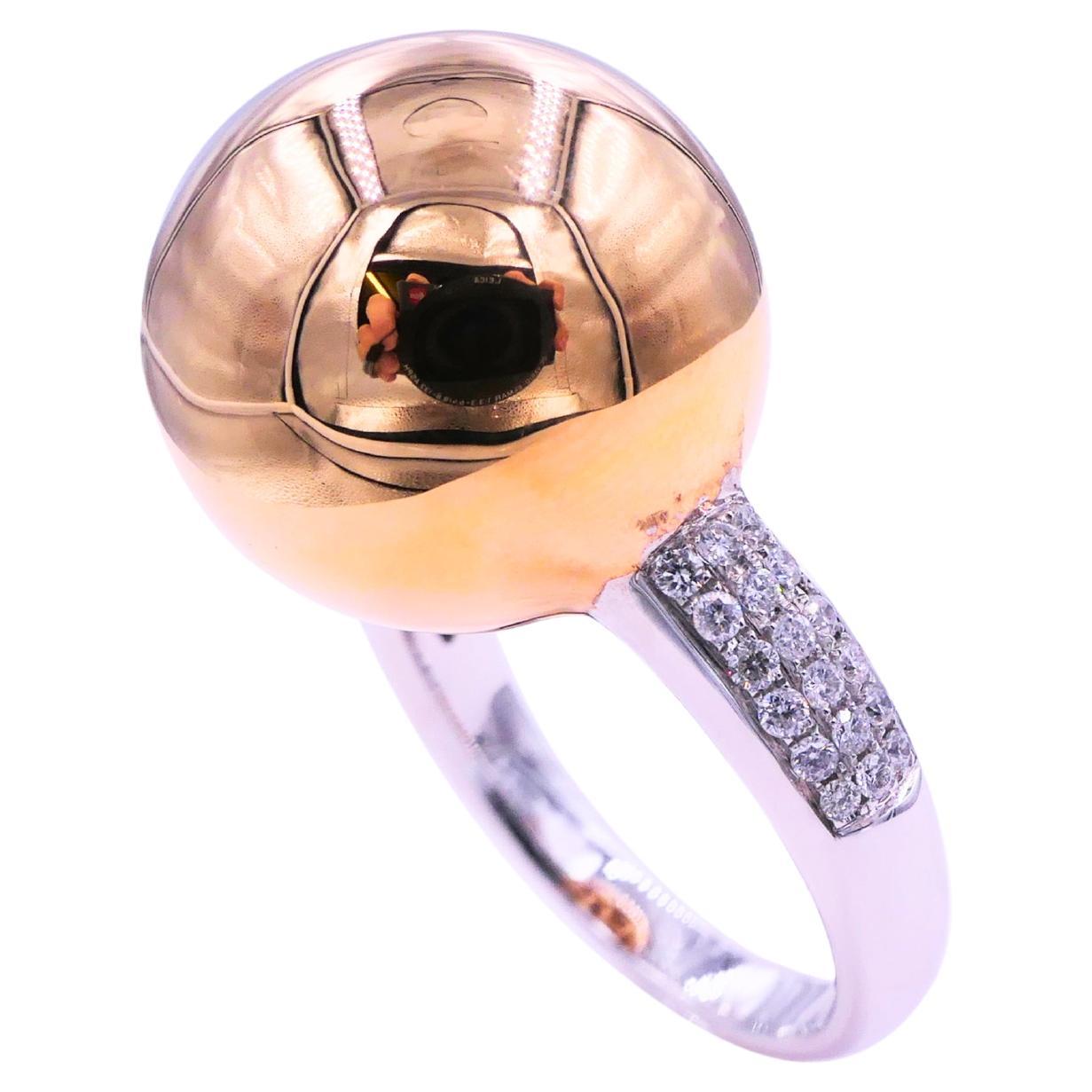 Art Deco Geometric Golden Globe Orb Sphere Diamond Pave 18 Karat Yellow White Gold Ring For Sale