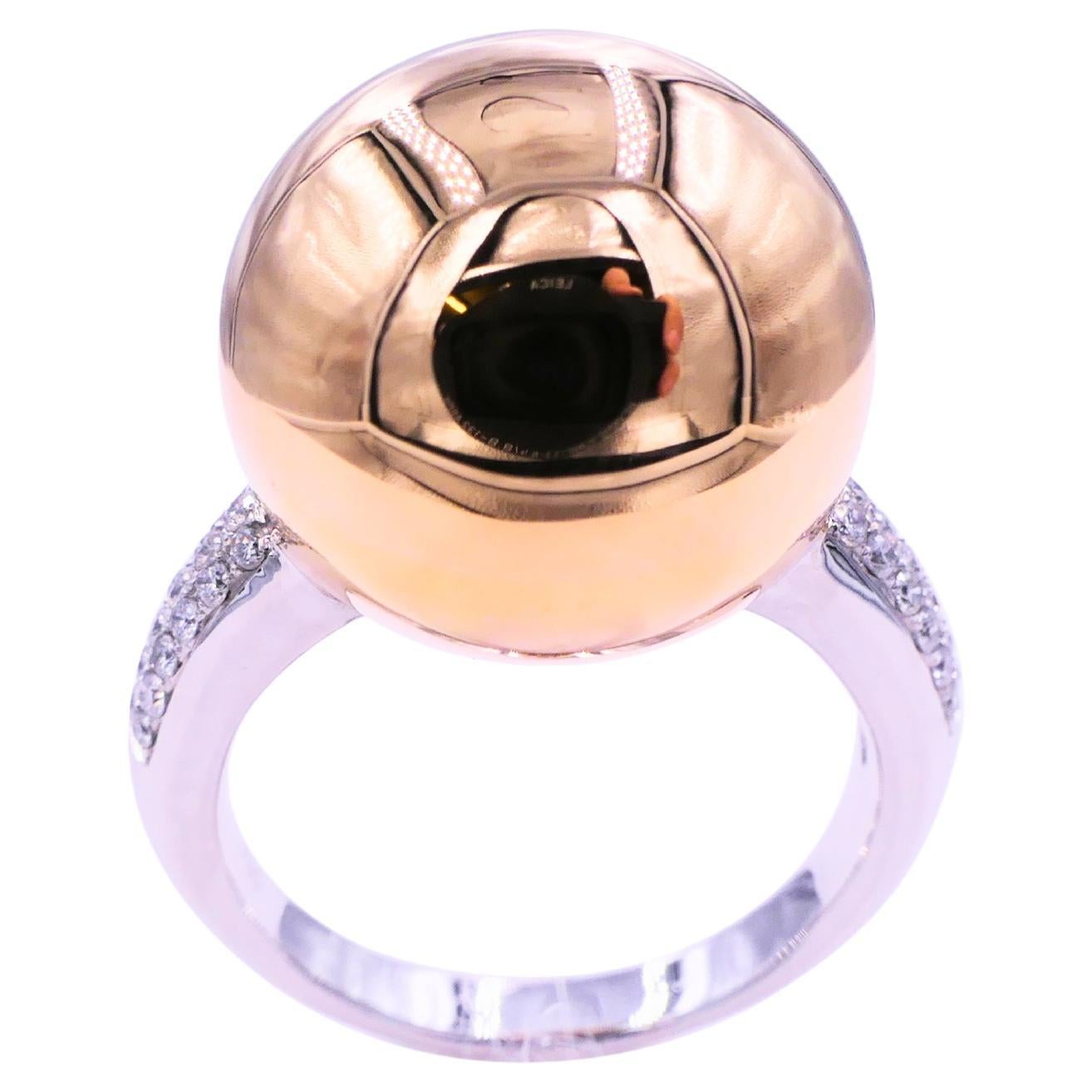 Mixed Cut Geometric Golden Globe Orb Sphere Diamond Pave 18 Karat Yellow White Gold Ring For Sale