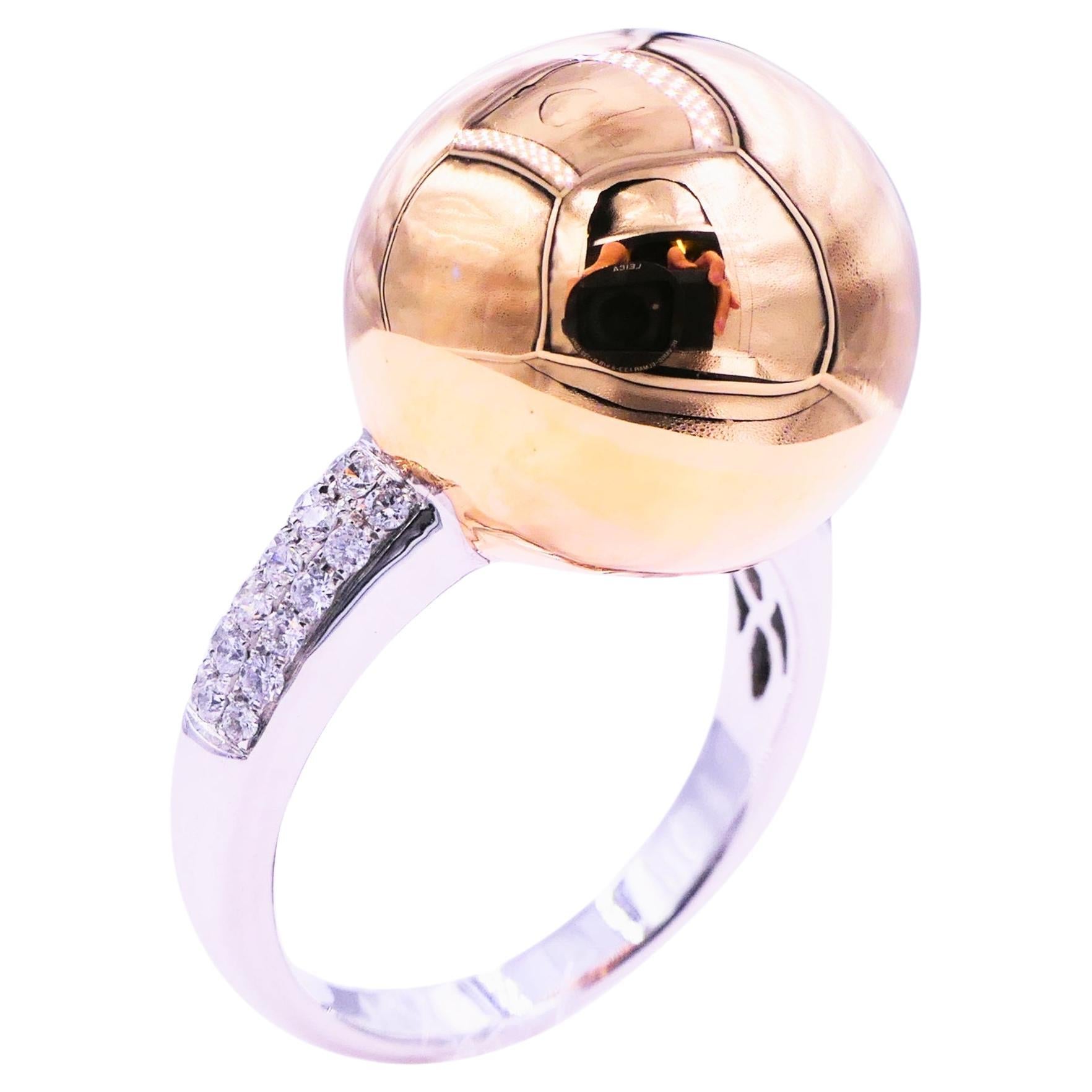 Geometric Golden Globe Orb Sphere Diamond Pave 18 Karat Yellow White Gold Ring For Sale
