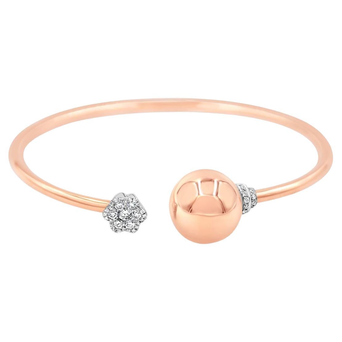 Geometrischer Armreif aus 18 Karat Roségold mit goldener Kugelkugelkugel und Diamantpavé