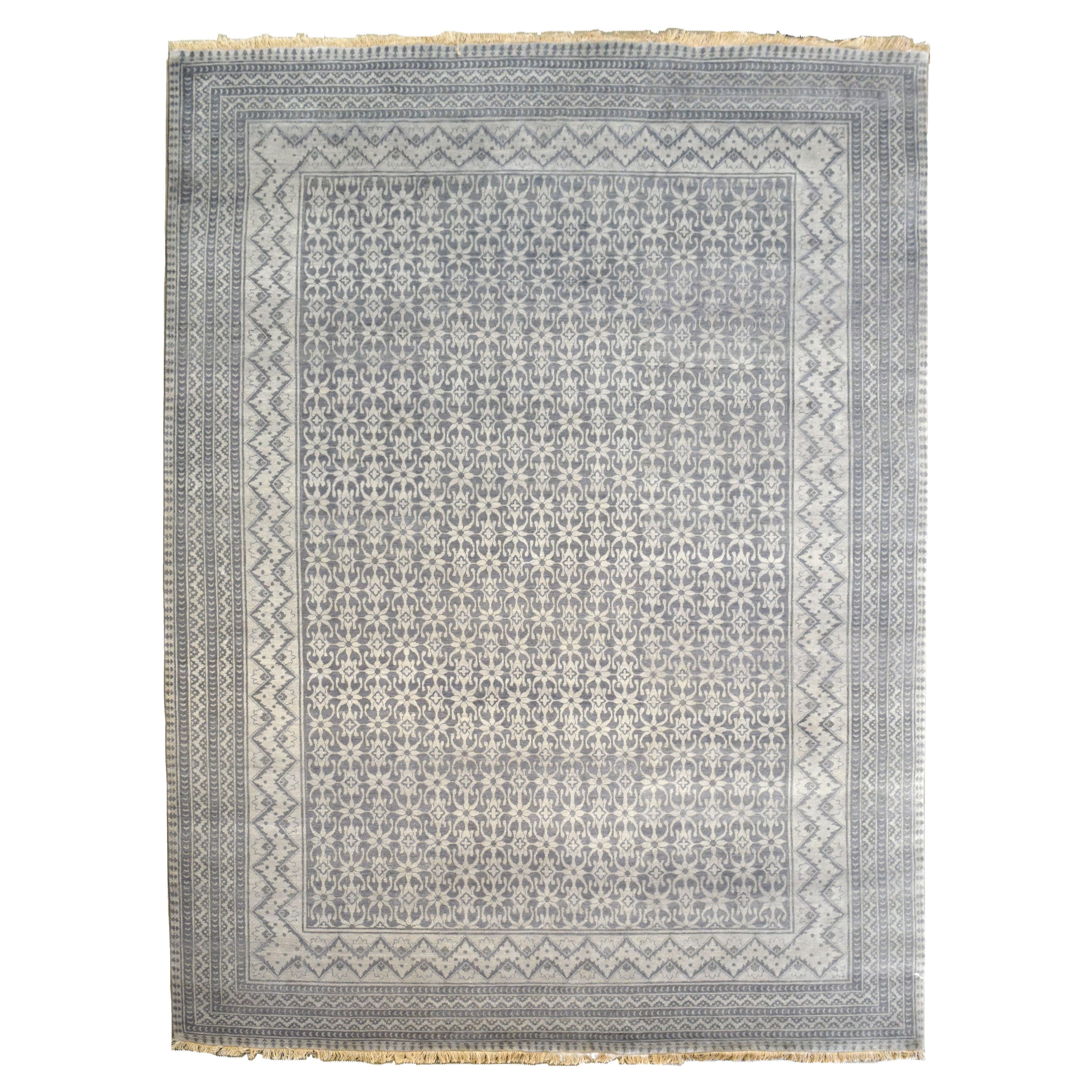 Tapis persan tribal gris géométrique noué à la main, 9' x 12' en vente