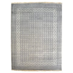 Geometric Gray Tribal Hand-Knotted Wool Persian Carpet, 9' x 12'