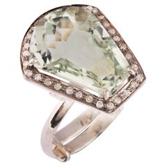 Geometric Green Amethyst & Diamond Adjustable Ring