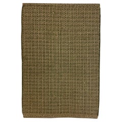 Geometric Green and Cream Wool Flatweave Organic Modern Rug, 2' x 4'