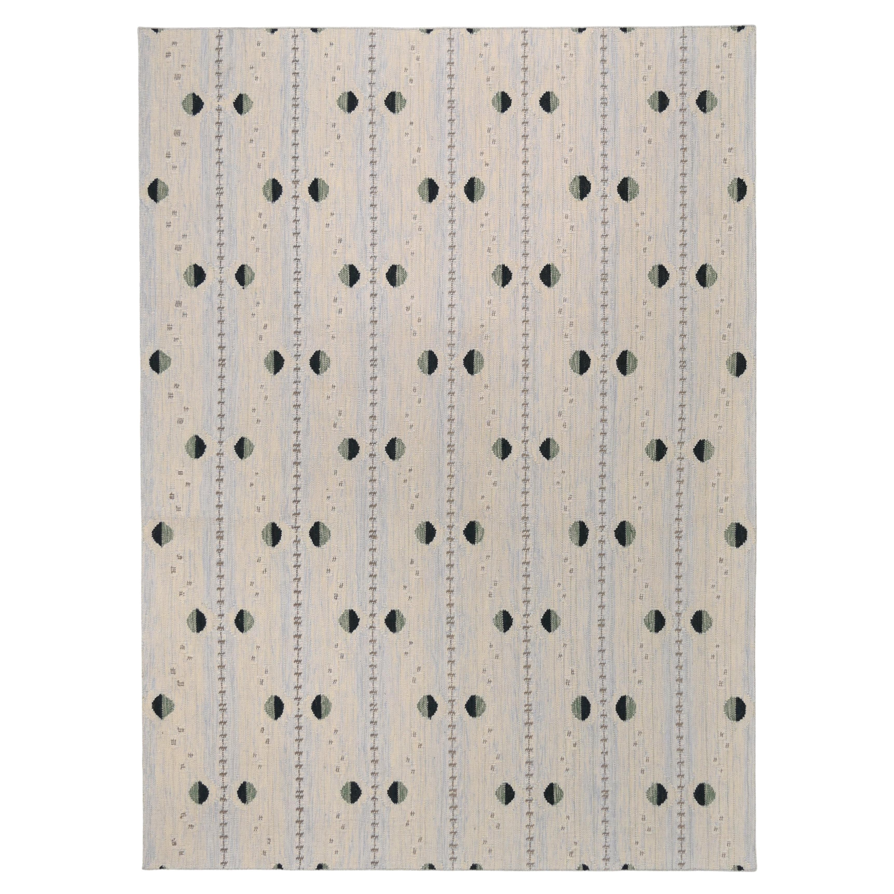 Geometrischer Flachgewebe-Teppich 9'x12'2'' in Grün, Blau, Punkt & Linie, gemustert im Angebot
