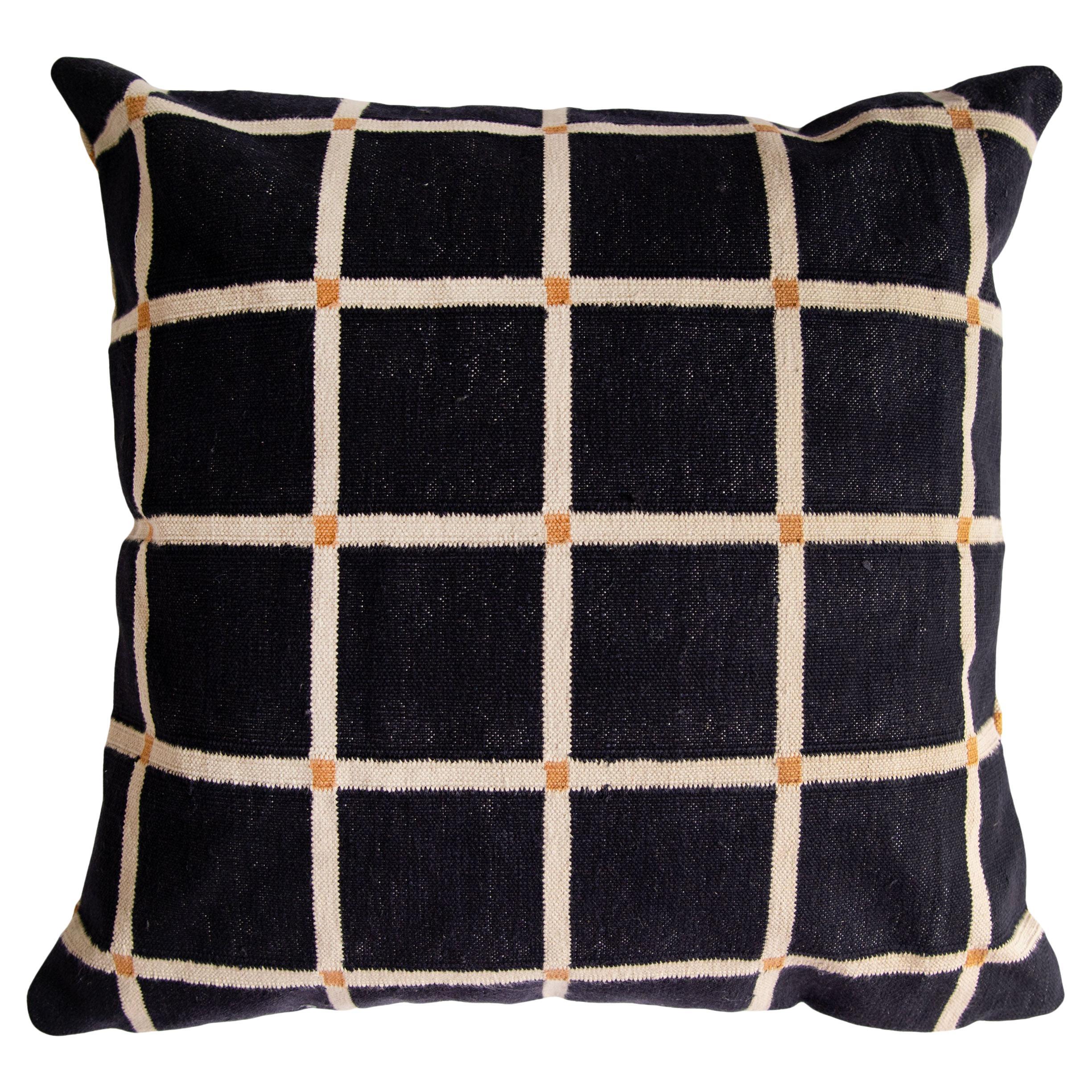 Geometric Grid Pillow, Reversible Black + Tan